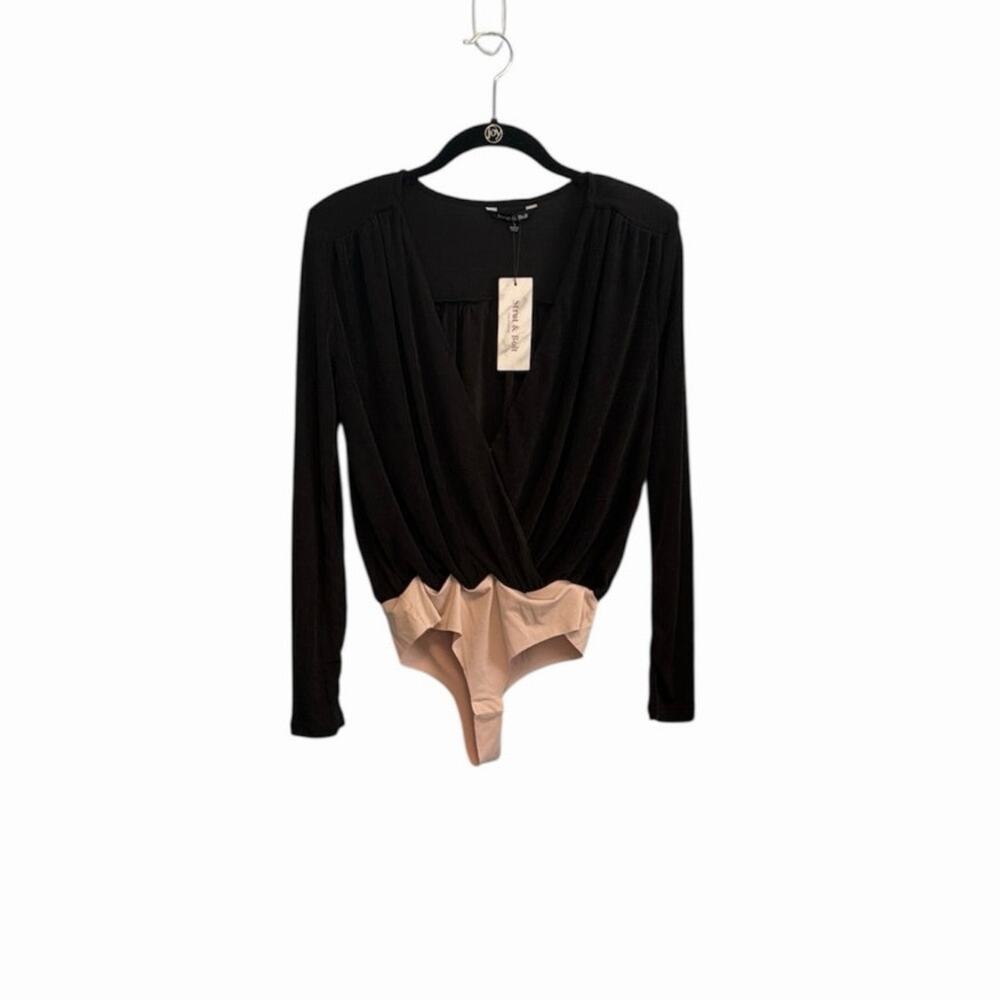 Strut & Bolt Black V-Neck Long Sleeve Bodysuit sz Small NWT